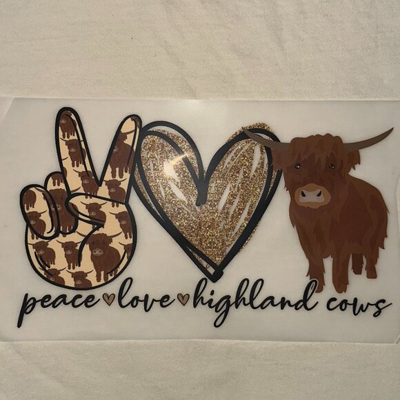 Comfort Colors Tee In IVORY Featuring Cute "PEACE LOVE & HIGHLAND COWS" Transfer - Picture 2 of 4